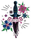 Decorative Old-school styled tattoo with a sword. Vector illustration Royalty Free Stock Photo