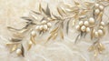 Abstract Golden Olive Branch with White Olives on Marble Background Royalty Free Stock Photo
