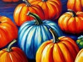 Decorative ornamental orange pumpkins. A jack-o'-lantern or jack o'lantern. Halloween or Hallowe'en