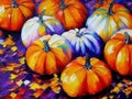 Decorative ornamental orange pumpkins. A jack-o'-lantern or jack o'lantern. Halloween or Hallowe'en Royalty Free Stock Photo