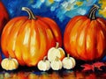 Decorative ornamental orange pumpkins. A jack-o'-lantern or jack o'lantern. Halloween or Hallowe'en Royalty Free Stock Photo