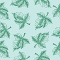 Decorative ornamental seamless spring pattern.Hand-drawn. Endless elegant texture with leaves. Template for fabric design,