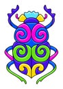 Decorative ornamental stylized beetle. Mexican ceramic cute naive art.