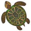 Decorative ornamental turtle with sign, colorful ethnic pattern.