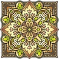 Decorative ornate rich decorated square mandala in golden tones