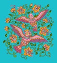 Decorative outline birds in flowers Royalty Free Stock Photo