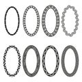 Decorative oval frames. Abstract vector outlines. Artistic black patterns. Symmetric oval shapes.