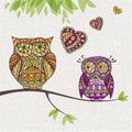 Decorative owl. Couple and love Royalty Free Stock Photo