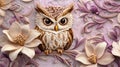 Whimsical 3D Owl Art with Floral Embellishments Royalty Free Stock Photo