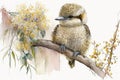 Beautiful watercolor illustration of a young baby Kookaburra Royalty Free Stock Photo