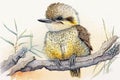 Beautiful watercolor illustration of a young baby Kookaburra Royalty Free Stock Photo