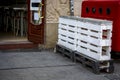 Decorative pallet fencing at the entrance to the building