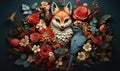 decorative panel fox and bird embroidery handmade collage art art Royalty Free Stock Photo