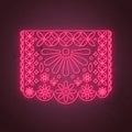 Decorative Papel picado card in neon style. Traditional mexican decoration for holidays.