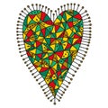 Decorative patchwork heart with a bright colorful pattern on a white background