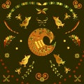 Hohloma. Decorative pattern in the form of a bird in the Russian style