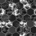 Decorative pattern. Hexagon seamless texture with anemone flowers.
