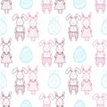 Decorative pattern for a holiday Easter. Rabbits girl and boy, eggs, garland, cake, twigs, bow and other elements for desig Royalty Free Stock Photo