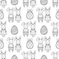 Decorative pattern for a holiday Easter. Rabbits girl and boy, eggs, garland, cake, twigs, bow and other elements for desig Royalty Free Stock Photo