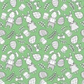 Decorative pattern for a holiday Easter. Rabbits girl and boy, eggs, garland, cake, twigs, bow and other elements for desig Royalty Free Stock Photo