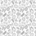 Decorative pattern for a holiday Easter. Rabbits girl and boy, eggs, garland, cake, twigs, bow and other elements for desig Royalty Free Stock Photo