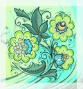 decorative pattern with yellow flowers on a light green blue background Royalty Free Stock Photo