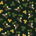 Decorative patterns with traditional elements set of st. patrick green boot clover