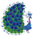 Peacock. Isolated background.Beautiful vector patterned bird