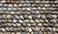 Decorative pebbles wall, made of many small rocks with different colors on a cement background