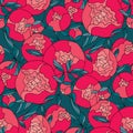 Decorative peony bud floral seamless pattern.