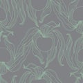 Decorative Physalis Line Drawing Seamless Pattern on Grey