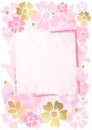 Decorative pink background with frame, pink and golden leaves and flowers Royalty Free Stock Photo