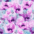 Decorative pink poppies watercolour seamless repeat pattern