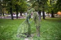 Decorative Plant park figures in the shape of a couple in love in the park. Vinnytsia, Ukraine. September 2020