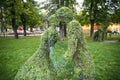 Decorative Plant park figures in the shape of a couple in love in the park. Vinnytsia, Ukraine. September 2020