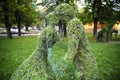 Decorative Plant park figures in the shape of a couple in love in the park. Vinnytsia, Ukraine. September 2020