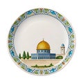 Decorative plate with Dome of the Rock and Jerusalem cityscape ceramic dish Royalty Free Stock Photo