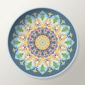 Decorative plate with mandala in ethnic style. Beautiful oriental round ornament