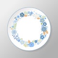 Decorative plate with round floral ornament. Pattern with beautiful blue flowers. Vector illustration Royalty Free Stock Photo
