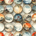 Decorative Plates with Landscape Paintings Collection Royalty Free Stock Photo