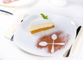 Decorative plating and presentation of cheesecake