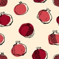 Decorative pomegranates line art. Pomegranates label fruity pattern. Vector fruit seamless print