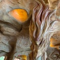 A decorative post of a woman underwater at the Mythos Restaurant at Universal Studios in Orlando, Florida