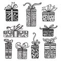 Decorative presents boxes set black doodle