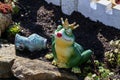 Decorative princess frog in the garden by the pond