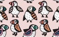 Decorative Puffins seamless pattern