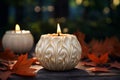 Decorative Pumpkin white candle. Generate Ai