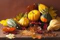 Decorative pumpkins and autumn leaves for halloween