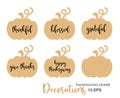 Decorative pumpkins and inscription for the decoration of Thanksgiving dinner