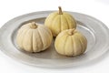 Decorative pumpkins on a tin plate